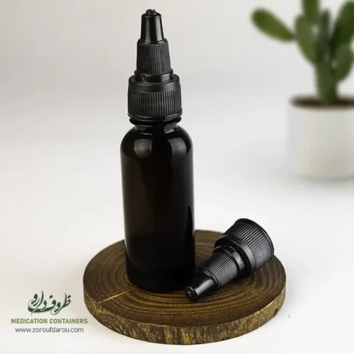 بطری-پلاستیکی-پت-30-سی-سی-گرد-دهانه-18-قهوه-ای-درب-تتو بطری پلاستیکی پت 30 سی سی گرد دهانه 18 قهوه ای درب تتو مناسب برای مواد مایع