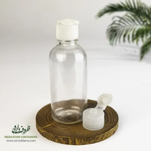 بطری پلاستیکی پت 60 سی سی گرد دهانه 18 شفاف درب تاج خروسی برای مواد مایع