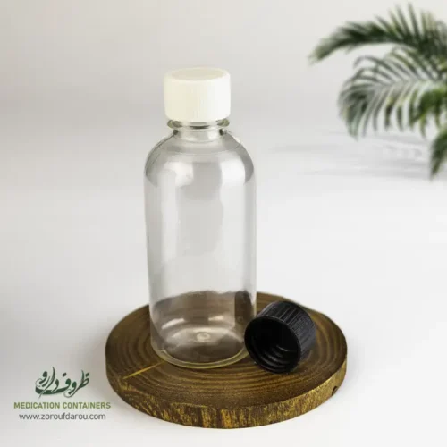 بطری پلاستیکی پت 60 سی سی گرد دهانه 18 شفاف درب پلاستیک برای مواد مایع