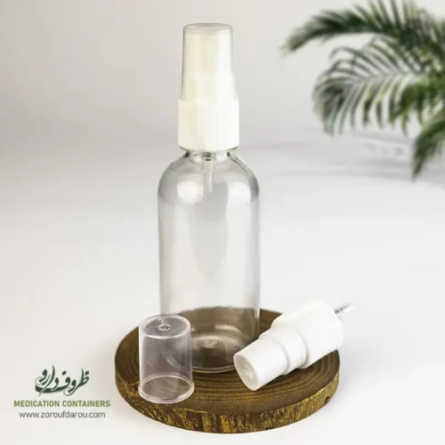 بطری پلاستیکی پت 60 سی سی گرد دهانه 18 شفاف درب پمپ اسپری رقیق پاش مورد مصارف برای مواد مایع رقیق