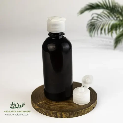 بطری پلاستیکی پت 60 سی سی گرد دهانه 18 قهوه ای درب تاج خروسی برای مواد مایع رقیق