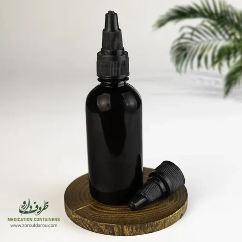 بطری پلاستیکی پت 60 سی سی گرد دهانه 18 قهوه ای درب تتویی برای مواد مایع رقیق