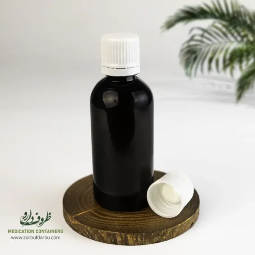 بطری پلاستیکی پت 60 سی سی گرد دهانه 18 قهوه ای درب کپ و دراپر برای مواد مایع رقیق