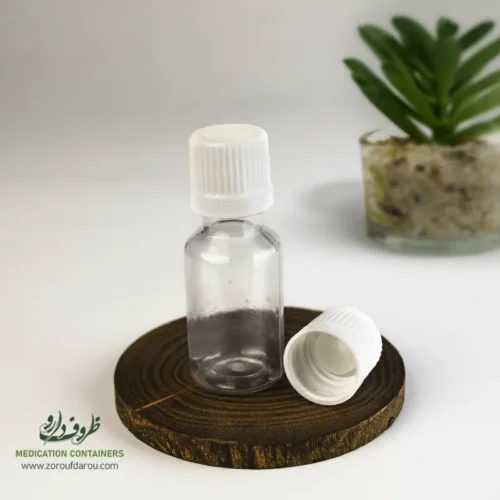 بطری پلاستیکی پت 18 سی سی گرد دهانه 18 شفاف کپ و دراپر مناسب برای انواع مایعات