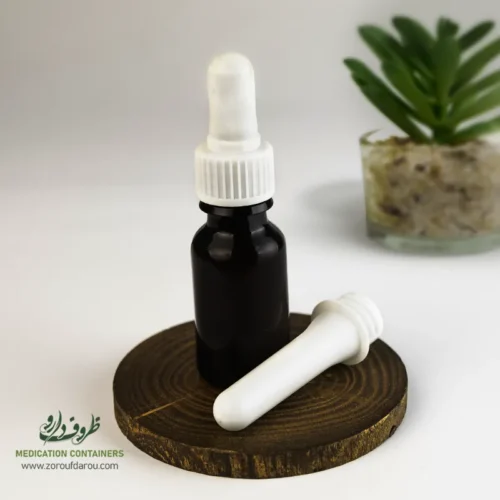 بطری پلاستیکی پت 18 سی سی گرد دهانه 18 قهوه ای میله قطره چکان سفید مناسب برای انواع مایعات