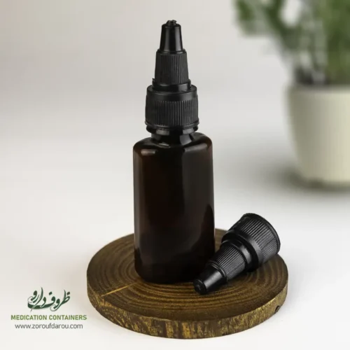 بطری-پلاستیکی-پت-30-سی-سی-آلفا-دهانه-18-قهوه-ای-درب-تتو بطری پلاستیکی پت 30 سی سی آلفا دهانه 18 قهوه ای درب تتو مناسب برای مواد مایع