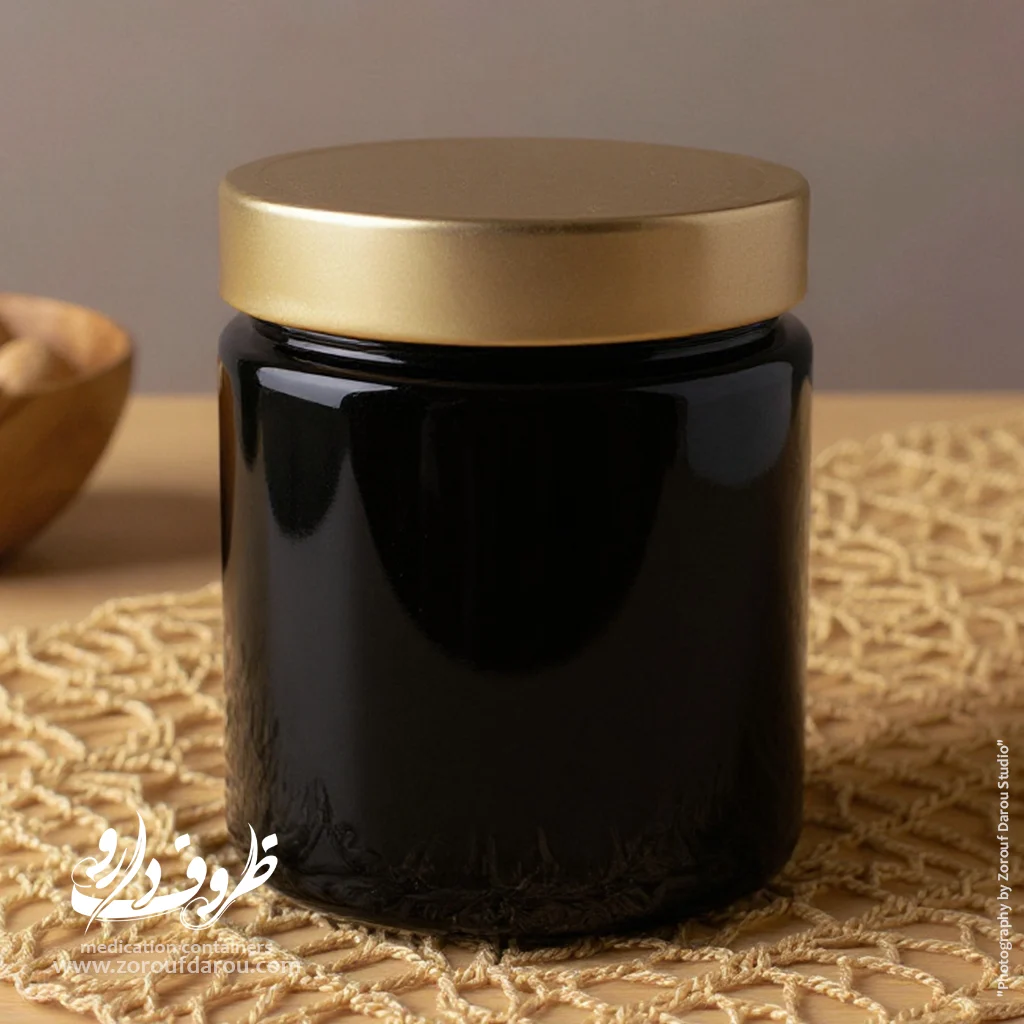 قوطی جار 350 سی سی مشکی درب طلایی قوطی جار 350 سی سی دهانه 70 - Image 1