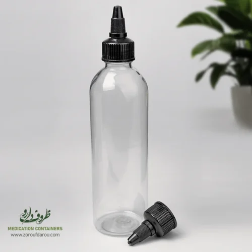 بطری پلاستیکی پت 240 سی سی گرد دهانه 24 شفاف با درب تتویی