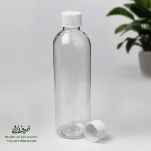 بطری پلاستیکی پت 240 سی سی گرد دهانه 24 شفاف با درب پلاستیکی